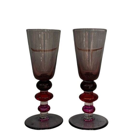Set Of 2 Sagaform Spectra Shot Cocktail Glasses 5 1/2” Tall Purple Red & Pink - Picture 2 of 7